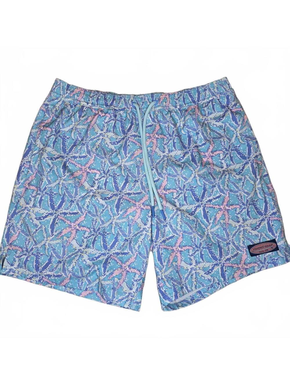 Vineyard Vines Men's Light Blue Starfish Swim Trunks Size Medium Pink White